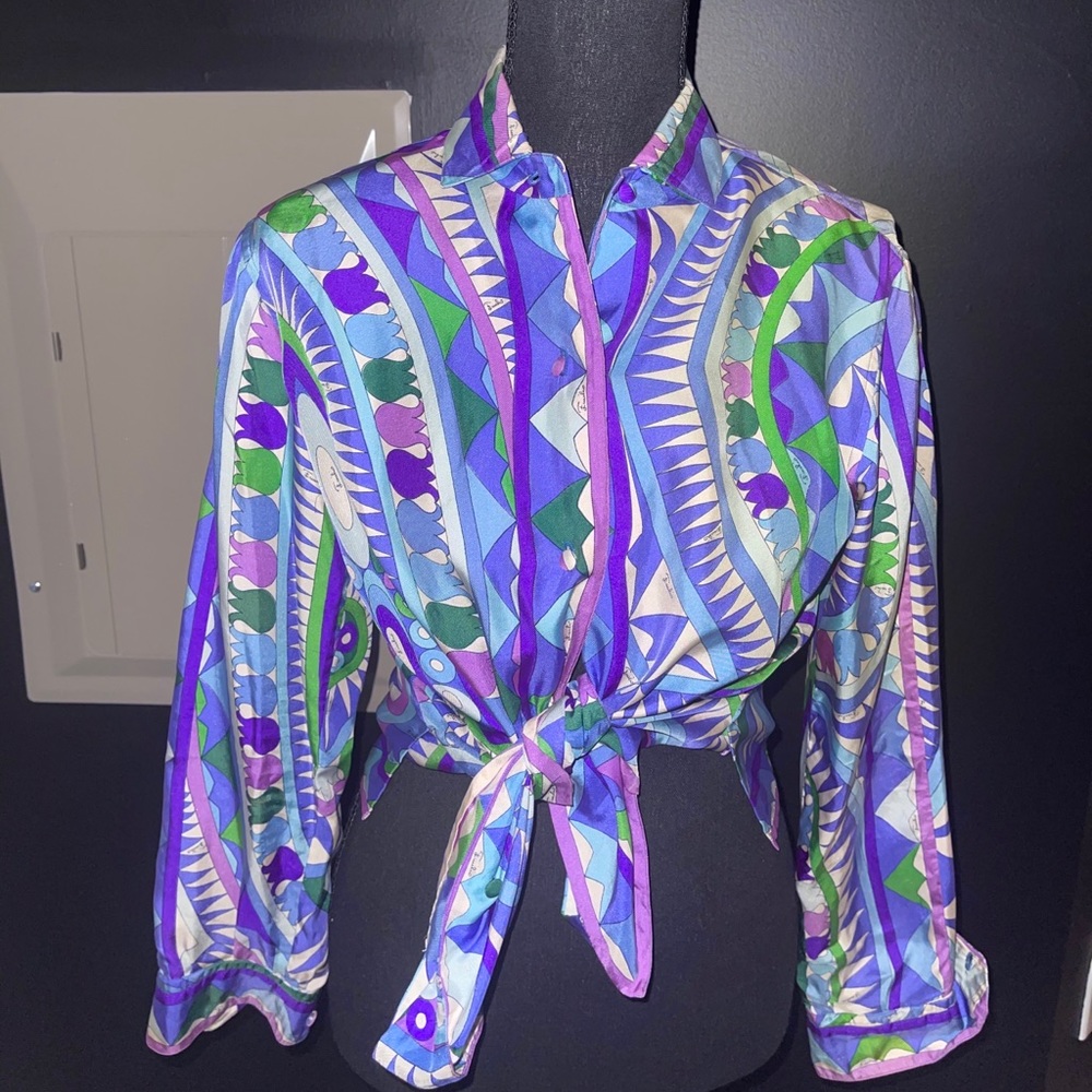 Emilio Pucci Geometric Floral Silk Printed Blouse